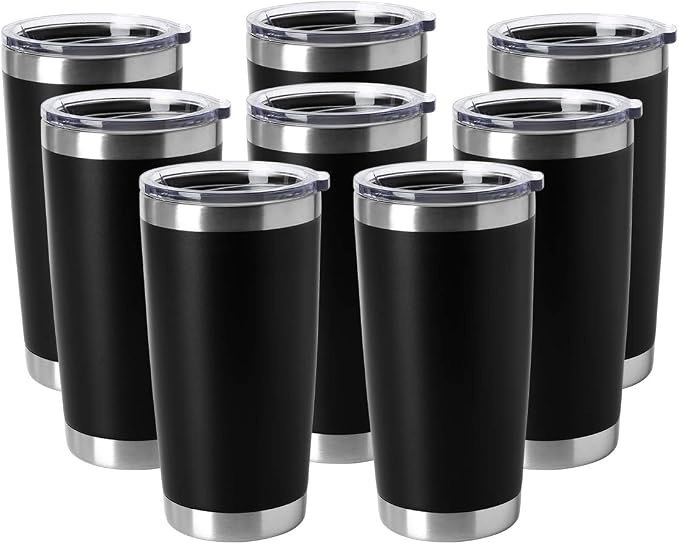 HASLE OUTFITTERS 20oz Tumblers Bulk Stainless Steel Cup with Lid Double Wall Vacuum Insulated Coffee Mug for Cold & Hot Drinks 8 Pack, Black by HASLEOUTFITTERS