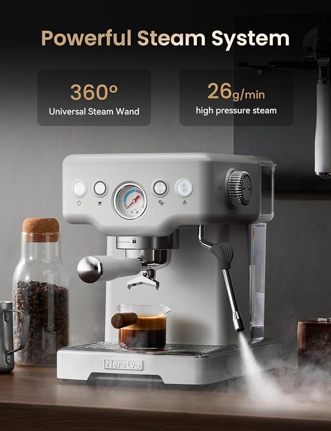 Neretva Stainless Steel Espresso Machine with Visible Pressure Guage-White - Image 6