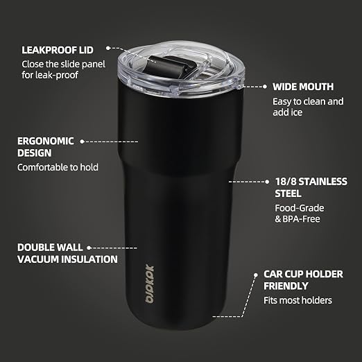 BJPKPK Insulated Tumbler with Lid,24oz Stainless Steel Tumbler,Double Wall Travel Coffee Mug Thermal cup,Keep Drinks Cold and Hot,Black - Image 2
