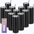 12 Pack 20 Oz Straight Skinny Tumblers,Individually Gift Boxed Stainless Steel Slim Skinny Tumbler Set Bulk, 20 Oz Insulated Slim Thin Travel Tumbler Cup for Diy, Black by Wzaytia