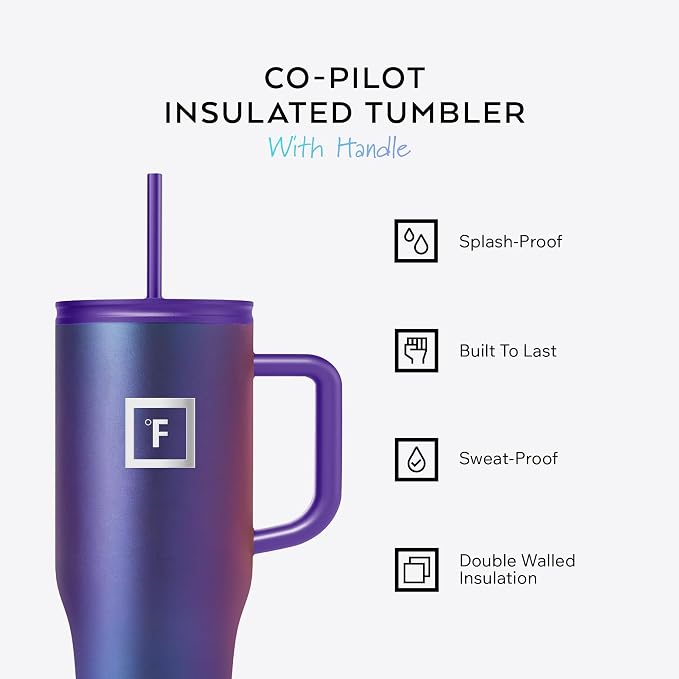 IRON °FLASK Co-Pilot Insulated Mug w/Straw & Flip Cap Lids - Cup Holder Bottle for Hot, Cold Drink - Leak-Proof - Water, Coffee Portable Travel Mug - Burgundy, 32 Oz - Image 2