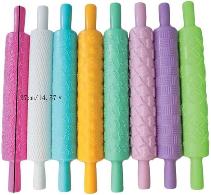 8pcs Colourful Cake Decorating Embossed Rolling Pins, Textured Non-Stick - Image 2