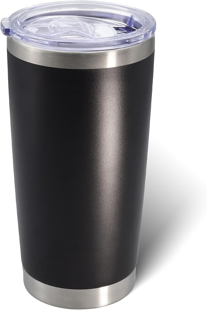 AIANJI 20oz Tumbler Bulk Stainless Steel Tumblers with Lid Vacuum Insulated Double Wall Travel Coffee Mug Powder Coated Tumbler Cup for Hot and Cold Drinks(Black, 1 pack) by AIANJI