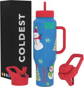Coldest Tumbler with Handle and Straw, 100% Leak Proof Insulated Tumbler with Lid and Straw (3 Lids), Stainless Steel Tumblers for Women & Men, Cup Holder Friendly Base, 46 oz (Mr. Snowie) by Coldest