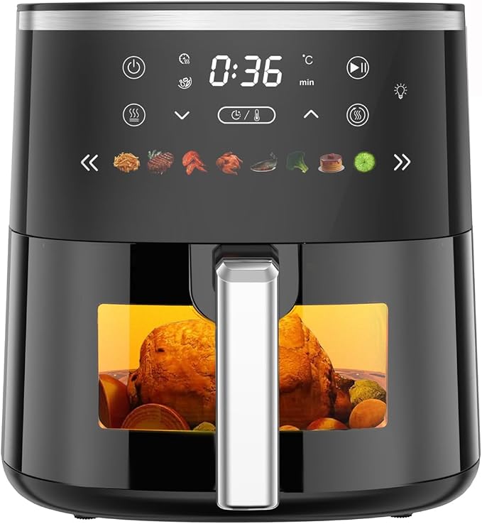 Digital Air Fryer with Window, 6 Qt, 1550W, 8 Presets, Timer and Temperature Control by DearMorning
