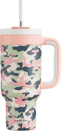 40 oz Camo Tumbler with Handle, 2-in-1 Straw and Sip Lid, Leakproof, Dishwasher Safe, Insulated Stainless Steel Travel Coffee Mug, Keeps Cold for 34 Hours, Fits in Car Cup Holder (Rose Dappled) by POWCAN
