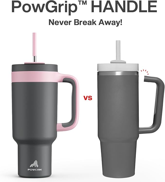 POWCAN 40 oz Tumbler with Handle, 2-in-1 Straw and Sip Lid, Leakproof, Dishwasher Safe, Insulated Stainless Steel Travel Coffee Mug, Keeps Cold for 34 Hours, Fits in Car Cup Holder (Rebellion) - Image 3