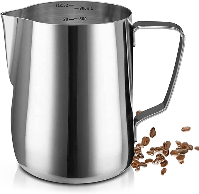 SIKEMAY Milk Frothing Pitcher Cup, 32oz/900ML Milk Frother Cup Stainless Steel by SIKEMAY