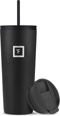 IRON °FLASK Classic Tumbler - Vacuum Insulated Stainless Steel Water Bottle, Double Walled, Drinking Cup, Insulated Travel Mug (Midnight Black, 24 oz Solid Lid) by IronFlask