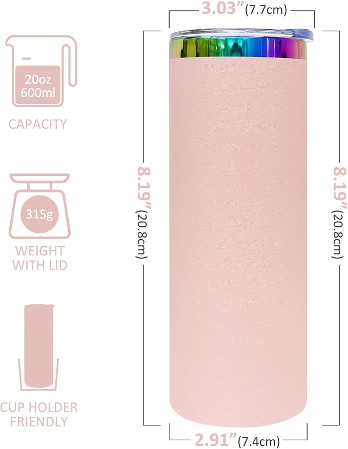 20 oz Skinny Tumblers Stainless Steel Tumbler with Lid and Straw Double Wall Vacuum Insulated Coffee Mug 20oz Powder Coated Cup for Hot and Cold Drinks(Pink,4 pack) - Image 2