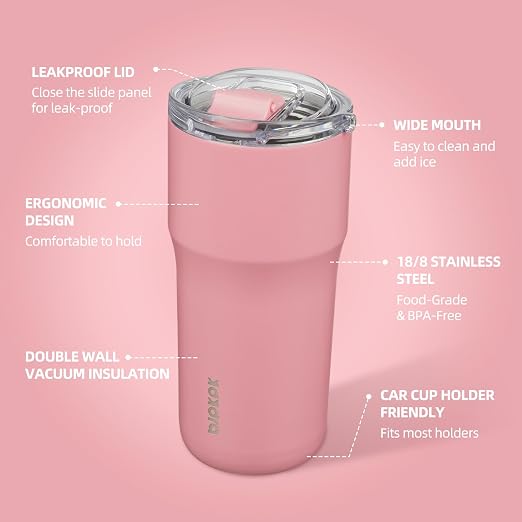 BJPKPK Insulated Tumbler,20oz Stainless Steel Tumbler with lid,Double Wall Travel Coffee Mug Thermal Cup,Keep Drinks Cold and Hot,Pink - Image 2
