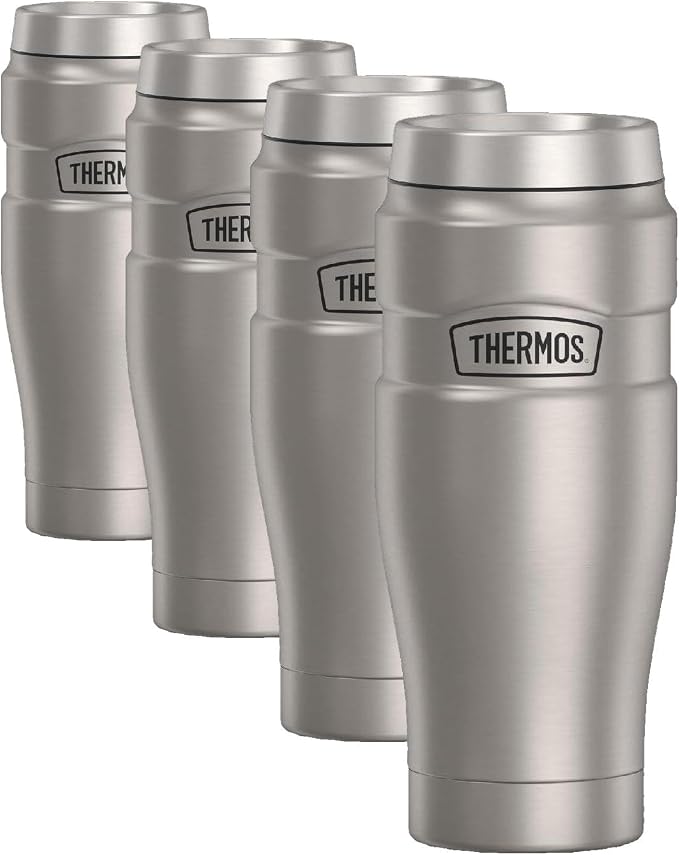 THERMOS Stainless King Travel Tumbler, 16 Ounce, Vacuum-Insulated | Matte Steel | Pack of 4 by Thermos