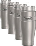 THERMOS Stainless King Travel Tumbler, 16 Ounce, Vacuum-Insulated | Matte Steel | Pack of 4 by Thermos