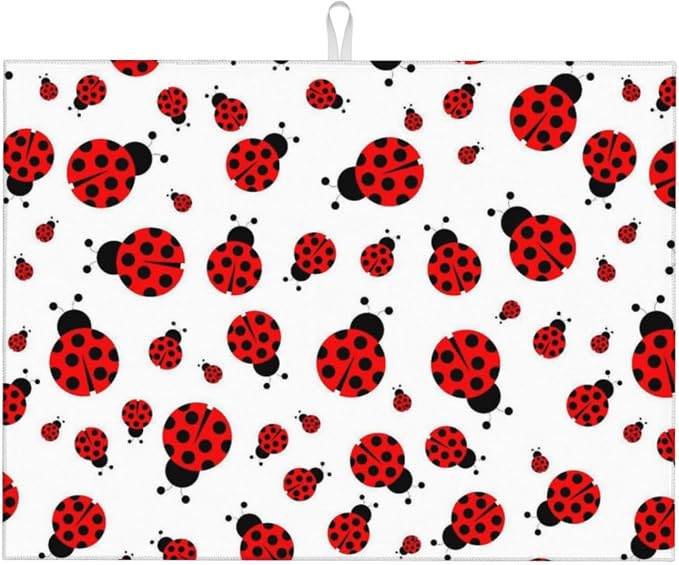 Red Ladybug Dish Drying Mat Cute Small Dots Fun Animal Themed Drying Rack Pad by Unknown