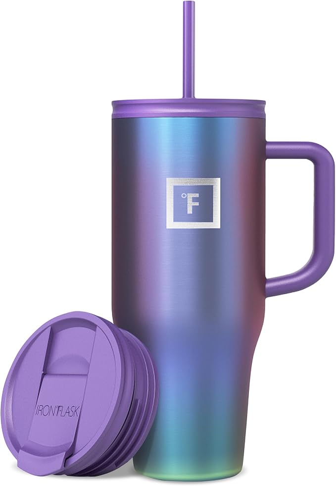IRON °FLASK Co-Pilot Insulated Mug w/Straw & Flip Cap Lids - Cup Holder Bottle for Hot, Cold Drink - Leak-Proof - Water, Coffee Portable Travel Mug - Aurora, 32 Oz by IronFlask