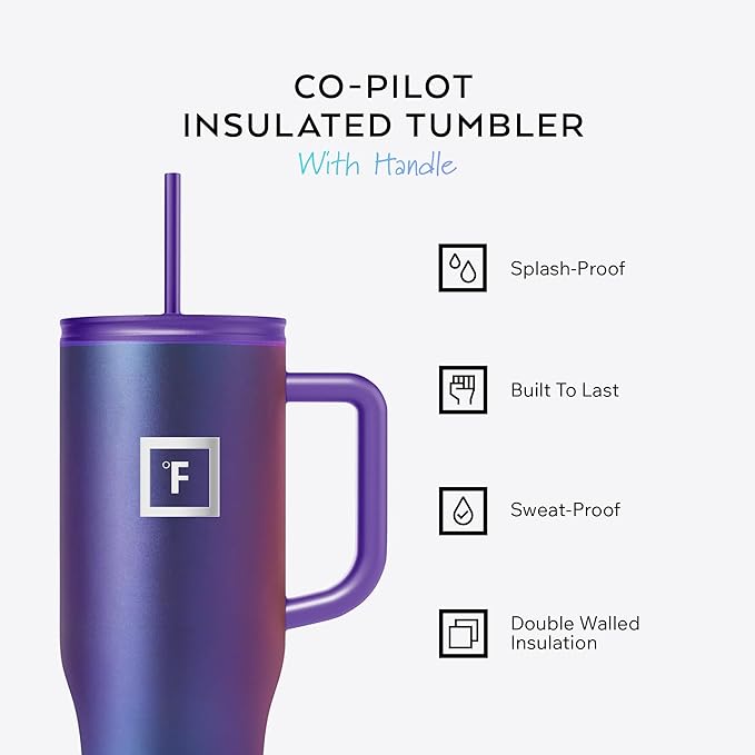 IRON °FLASK Co-Pilot Insulated Mug w/Straw & Flip Cap Lids - Cup Holder Bottle for Hot, Cold Drink - Leak-Proof- Water, Coffee Portable Travel Tumbler - Rusty Red, 40 Oz - Image 2