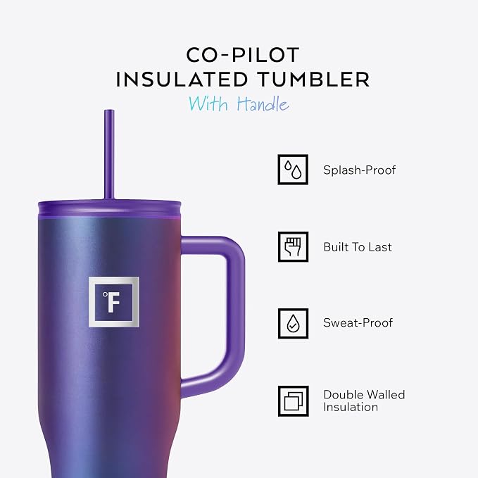 IRON °FLASK Co-Pilot Insulated Mug w/Straw & Flip Cap Lids - Cup Holder Bottle for Hot, Cold Drink - Leak-Proof - Water, Coffee Portable Travel Mug - Midnight Black, 40 Oz - Image 2