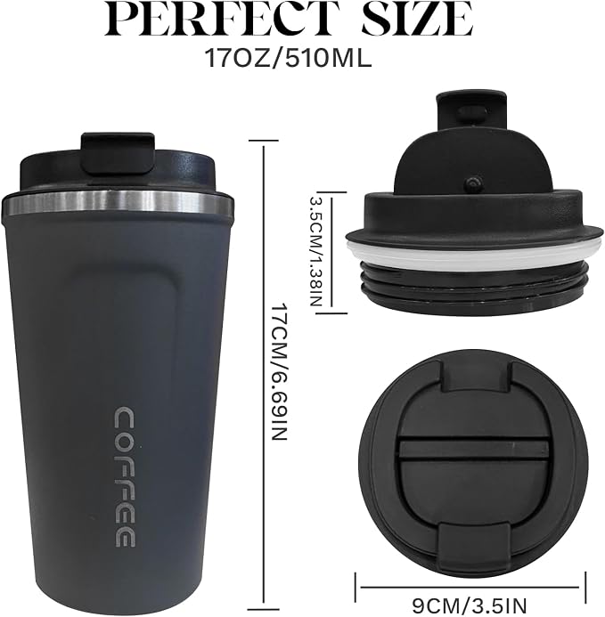 YINBAOGE Insulated Travel Coffee Mug, Spill & Leak Proof, Portable To Go Camping Stainless Steel Coffee Tumbler, Reusable Thermal Coffee Cup with Lid for Hot & Cold Drinks (2nd-Blue, 17 OZ) - Image 4