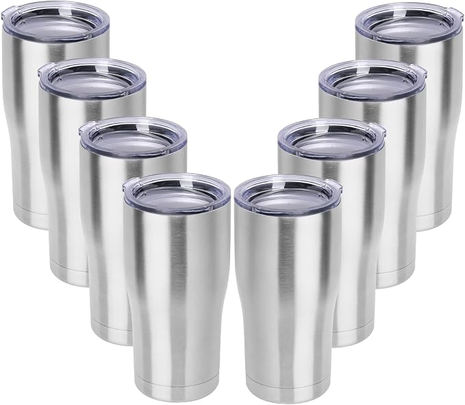 DOMICARE 20oz Tumbler with Lid Stainless Steel Tumblers Bulk, Double Wall Vacuum Insulated Coffee Travel Mug, 8 Count (Pack of 1) Stainless Steel by VisittheDOMICARE