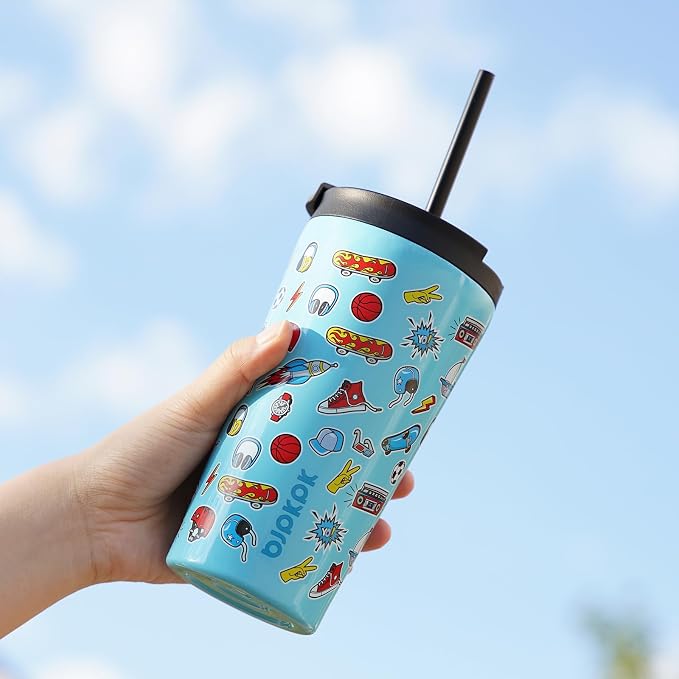 BJPKPK 22oz Insulated Tumbler With lid And Straw Stainless Steel Tumblers Travel Coffee Mug Reusable Thermal Cup,Playground - Image 5
