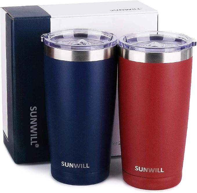 SUNWILL Travel Coffee Mug with Lid, 20 oz Tumbler Set of 2, Insulated Stainless Steel Cup for Water, Tea, Powder Coated Wine & Navy - Image 4