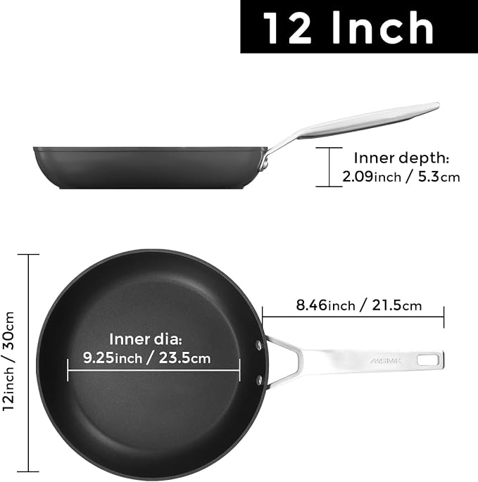 MsMk Nonstick Frying Pan, 12 InchTitanium and Diamond Non Stick Pan, Sturdy and - Image 3