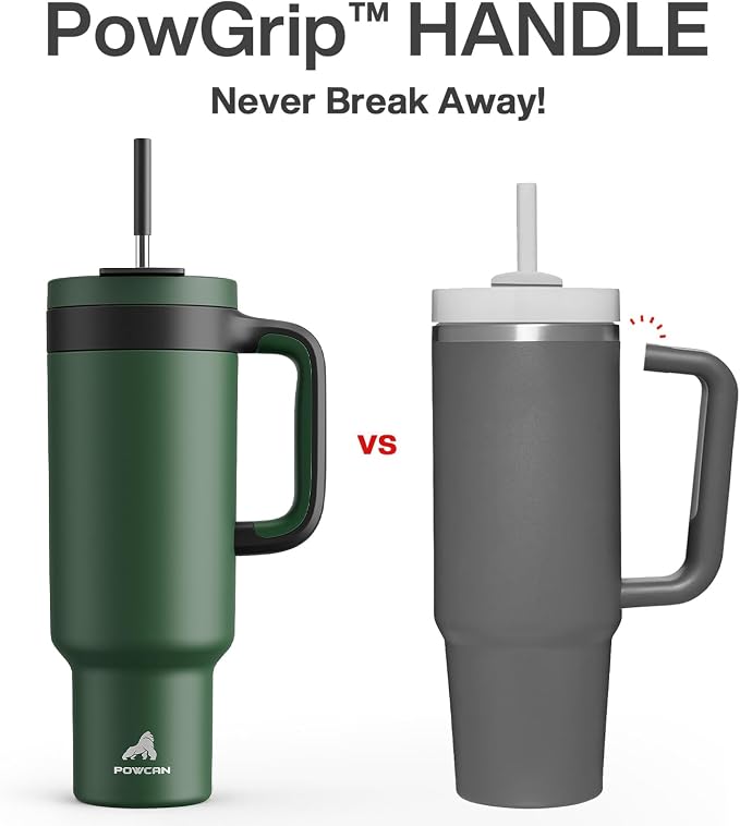 POWCAN 50 oz Tumbler with Handle, 2-in-1 Straw and Sip Lid, Leakproof, Dishwasher Safe, Insulated Stainless Steel Travel Coffee Mug, Keeps Cold for 34 Hours, Fits in Car Cup Holder (Forest) - Image 3