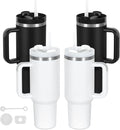 4 Pack 40 Oz Tumblers with Handle Bulk, Double Wall Vacuum Insulated Stainless Steel Tumblers with Lid and Straw, 40 oz Cups with Silicone Spill Proof Stopper Set (Black-2,White-2) by Temolulu
