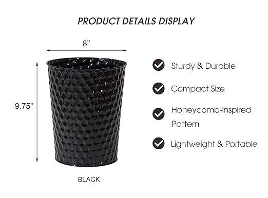 Venalys Small Metal Trash Can Wastebasket, Decorative Honeycomb Garbage Can - Image 6