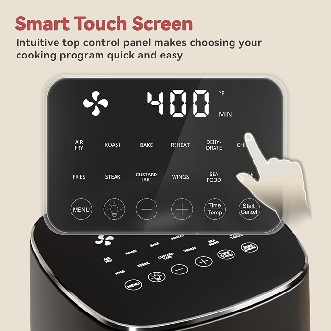 CARORI 6 Qt Air Fryer with Viewing Window, 12 Presets and DIY Mode, 1700W, 400°F Max, Large Nonstick Dishwasher-Safe Basket, Bake, Roast, Reheat, Dehydrate, Black - Image 4