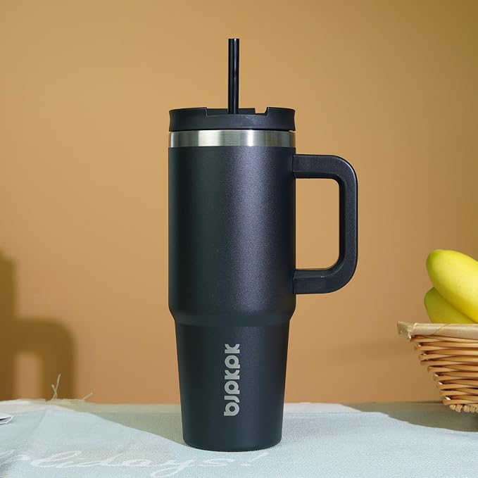 BJPKPK 40 oz Tumbler With Handle Insulated Tumblers With Lid And Straw Stainless Steel Thermal Cup,Black - Image 5