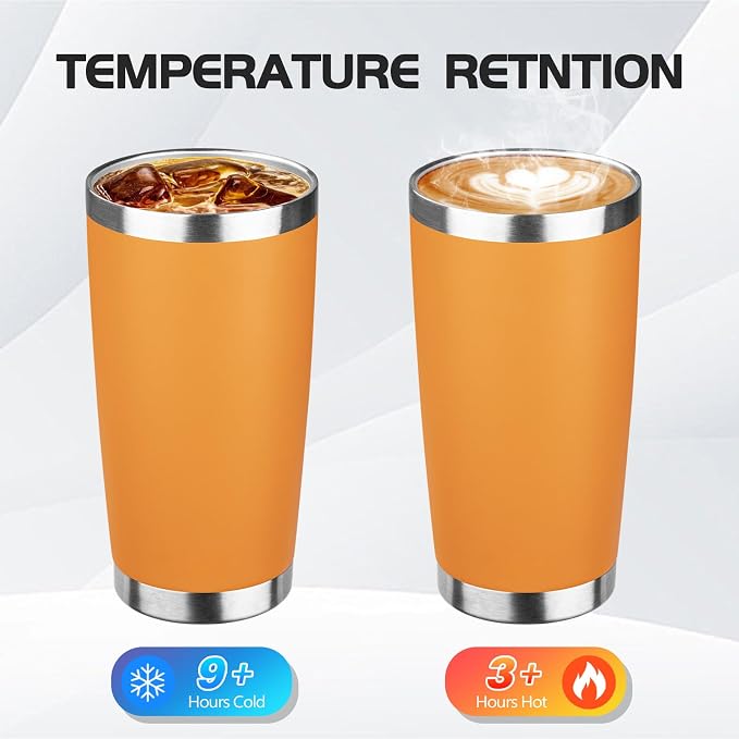 StarSpeed 20oz Tumbler Bulk with Lid, Stainless Steel Insulated Tumblers Double Wall Vacuum Insulated Travel Mug, Powder Coated Coffee Cups for Hot and Cold Drinks(Orange,6) - Image 3