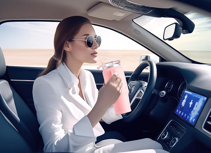 Meoky 32 oz Tumbler with Handle, Insulated Tumbler with Lid and Straw, Stainless Steel Travel Mug, Keeps Cold for 24 Hours, 100% Leak Proof, Fits in Car Cup Holder (Blush) - Image 5