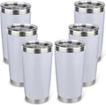 20oz Stainless Steel Tumbler Bulk with Lid, Travel Mug - Double Wall Vacuum Powder Coated Cup - White, 6 Pack by Unknown