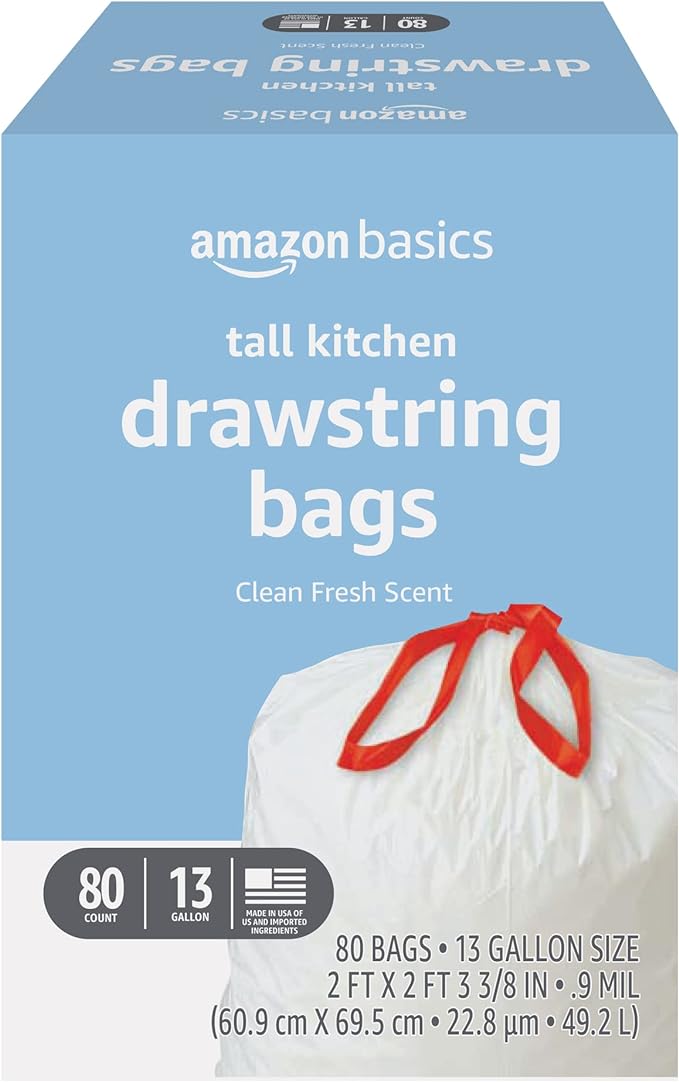 Amazon Basics Tall Kitchen Drawstring Trash Bags, Clean Fresh Scent, 13 Gallon by AmazonBasics