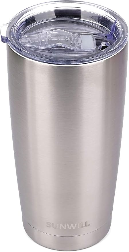 SUNWILL Travel Coffee Tumbler 20 oz, Stainless Steel Mug with Lid, Insulated Cup for Water, Tea, Hot and Cold Drinks, Silver by SUNWILL