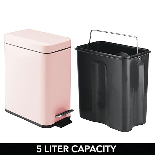 mDesign Small Modern 1.3 Gallon Rectangle Metal Lidded Step Trash Can, Compact - Image 5