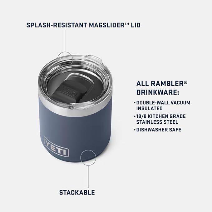 YETI Rambler 10 oz Stackable Lowball 2.0, Vacuum Insulated, Stainless Steel with MagSlider Lid, Navy - Image 3