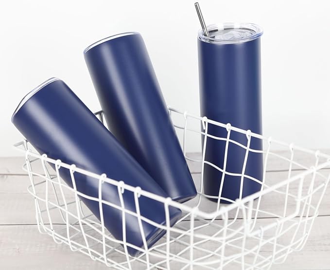 8 Pack 20 Oz Stainless Steel Straight Skinny Tumblers, Insulated Slim Thin Travel Cup Set for DIY, Navy - Image 2