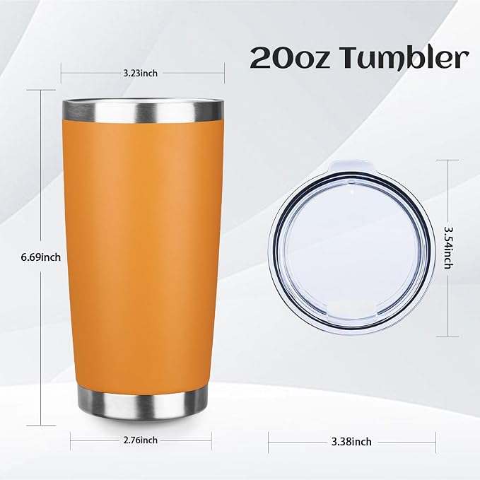 StarSpeed 20oz Tumbler Bulk with Lid, Stainless Steel Insulated Tumblers Double Wall Vacuum Insulated Travel Mug, Powder Coated Coffee Cups for Hot and Cold Drinks(Orange,6) - Image 2