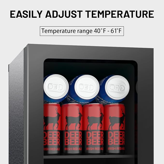 24 Can Mini Beverage Fridge, 0.9 Cu.Ft Compact Drink Refrigerator with Clear Door & Adjustable Shelves, Temperature Control, Quiet Compressor Small Refrigerator for Soda, Beer or Wine - Image 3