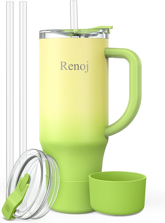 Renoj Insulated Mug 100% Leak Proof Insulated Water Bottle for Iced Coffee & Hot Drinks - Fits Car Cup Holder, Ideal Gift, 2 Straws & Silicone Boot - SnapShift Blue Gradient 40 oz by VisittheRenoj