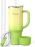 Renoj Insulated Mug 100% Leak Proof Insulated Water Bottle for Iced Coffee & Hot Drinks - Fits Car Cup Holder, Ideal Gift, 2 Straws & Silicone Boot - SnapShift Green Gradient 32 oz by VisittheRenoj