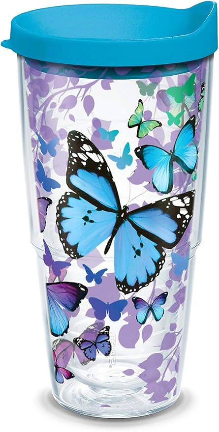 Tervis Blue Endless Butterfly Made in USA Double Walled Insulated Tumbler Travel Cup Keeps Drinks Cold & Hot, 24oz, Classic by TervisTumblerCompany