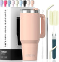 40 oz Tumbler with Handle,Tumbler with Lid and Straw,Double Wall Insulated Cup Stainless Steel Travel Mug(Cold for 34 Hours),Water Bottle for Iced Tea,Coffee,Cold Beverages(Pink) by Watersy