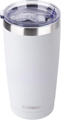 SUNWILL Travel Coffee Tumbler 20 oz, Insulated Mug with Lid, Stainless Steel Cup for Hot and Cold Drinks, Powder Coated White by SUNWILL