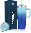 Konokyo 30 oz Tumbler with Handle and 2 Straws,2 in 1 Lid Insulated Water Bottle Stainless Steel Travel Coffee Mug,Sky by Konokyo