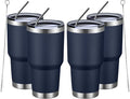 MEWAY 30oz Insulated Tumbler With Lids and Straws,Stainless Steel Double Vacuum Coffee Tumbler Cup, Brush, Durable Powder Coated Coffee Cup for Cold & Hot Drinks, Office, Travel(Navy,4 PACK) by MEWAY