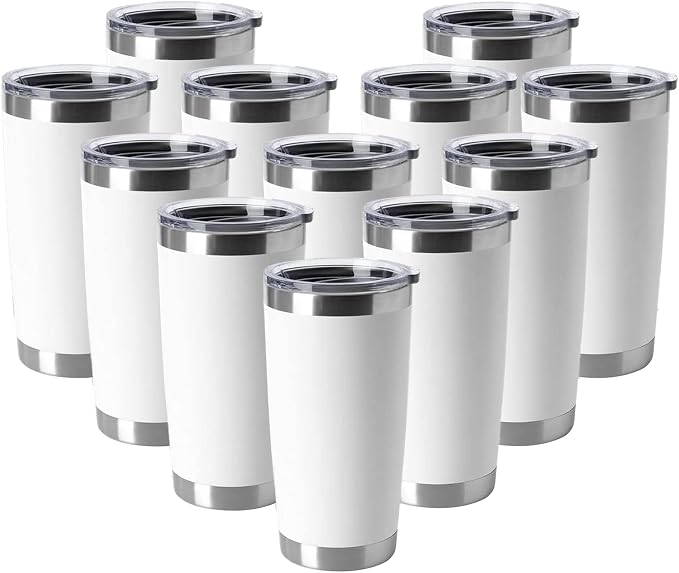HASLE OUTFITTERS 20oz Tumblers Stainless Steel Mugs with Lid Double Wall Vacuum Insulated Coffee Cups for Cold & Hot Drinks (20oz-White, 12 Pack) by HASLEOUTFITTERS