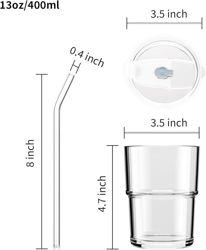 BLUEPOLAR 13oz/400ml Tumbler Water Glass, Cups with Straw and Lid Sealed Carry on for Coffee, Iced Tea, Thick Wall Insulated Glass Cup(white) - Image 4